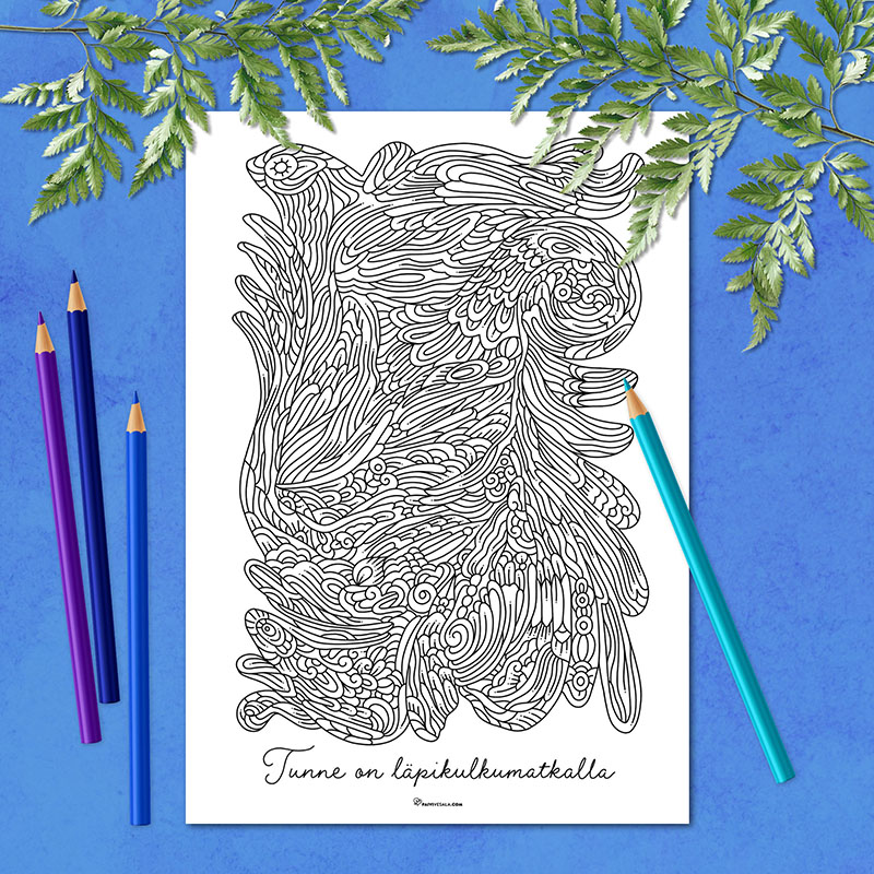 Tietoisuus-värityskuva Tunne on läpikulkumatkalla (tulostettava)