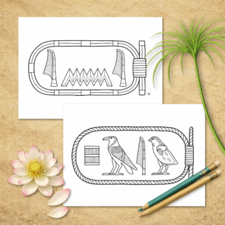 Hieroglyfi-värityskuva omasta nimestä (tulostettava)